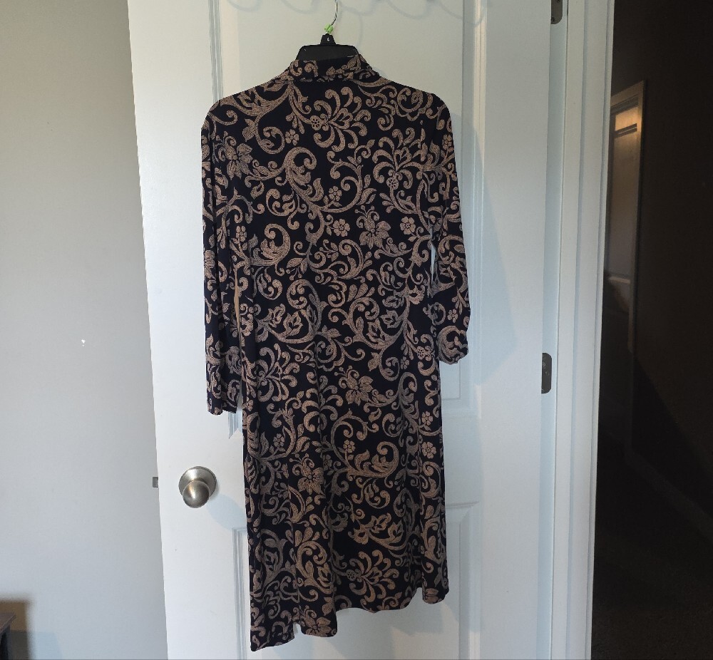 connected apparel Black Dress with Beige Floral-Patterned Duster - Picture 15 of 15